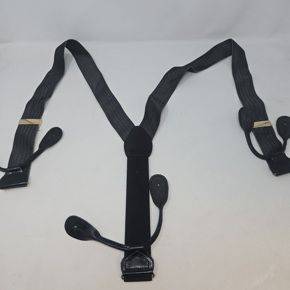 The Unbranded Brand Other - Men's Herringbone Button-On Suspenders Braces Black White Y-Back Leather Ends